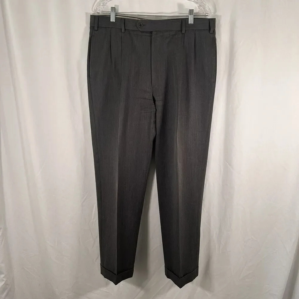 Brooks Brothers Dress Pants Men's 36x32 Grey 100% Wool Pleated Office Work